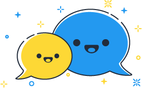 Smiling yellow and blue SMS bubbles.