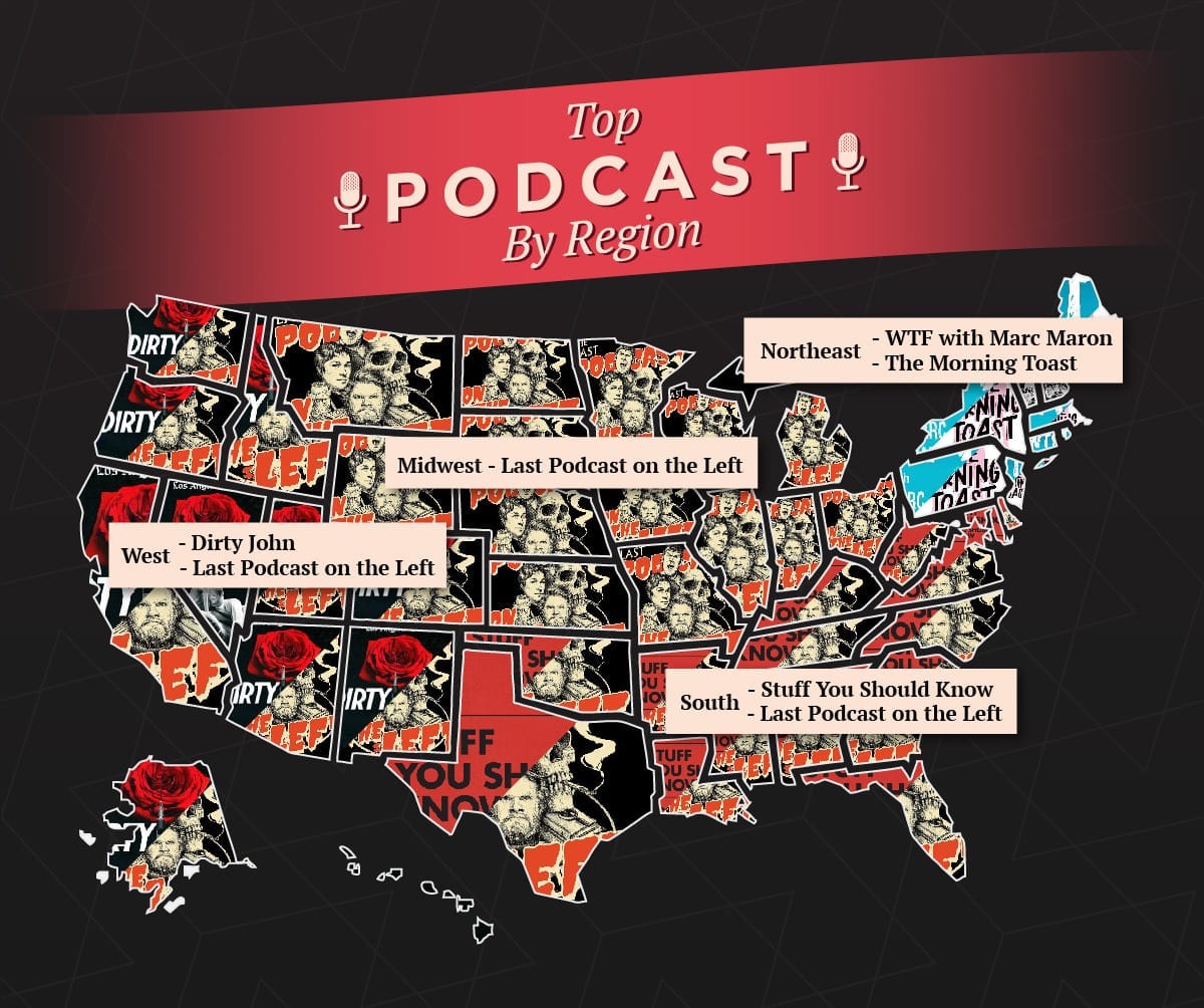Most popular podcasts by U.S. region.