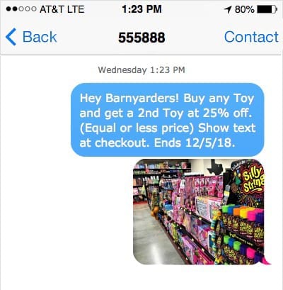 Example of a text message campaign to promote a retail sale. 