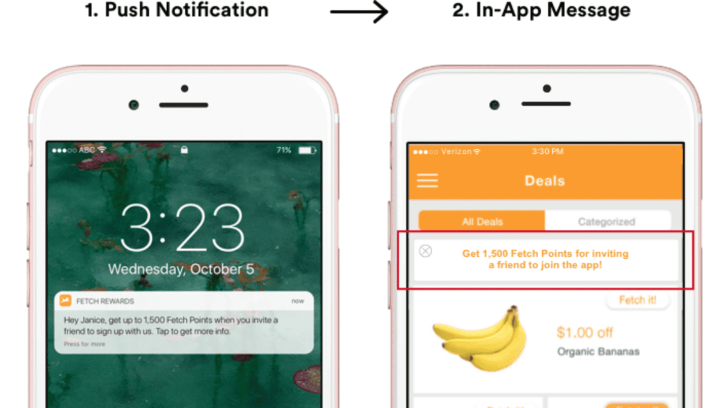 push notifications on one phone and an in-app message on the other