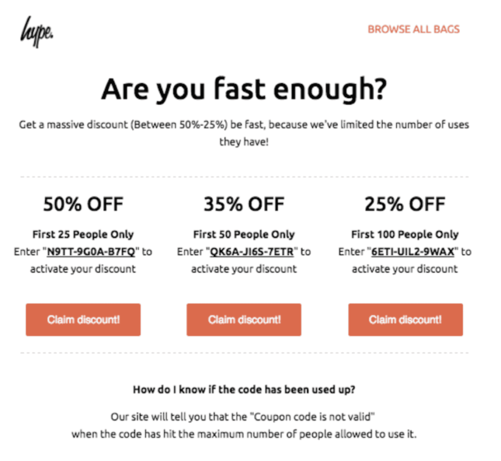 Example of a flash sale from British e-commerce site Hype.