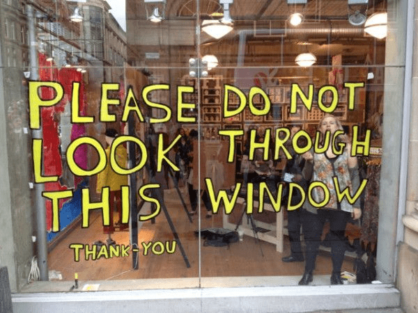 Photo of a fun window display from Urban Outfitters.