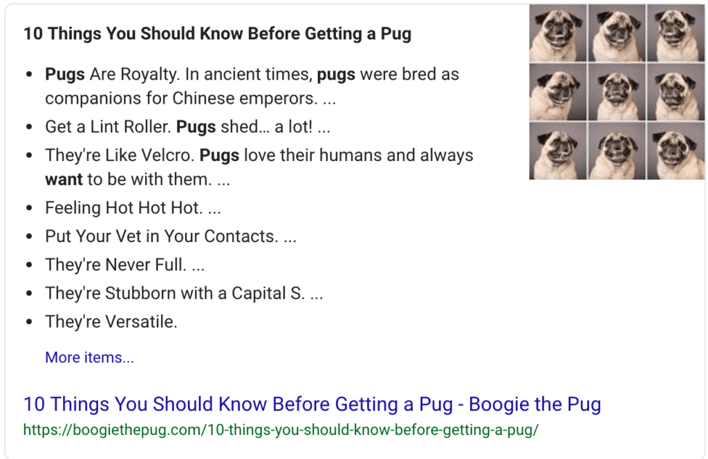 Example of a search result featured snippet.