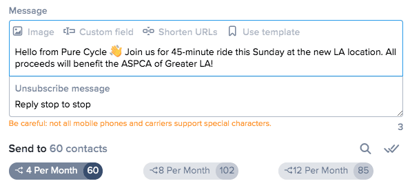 Screenshot of message being sent to only 1 segment