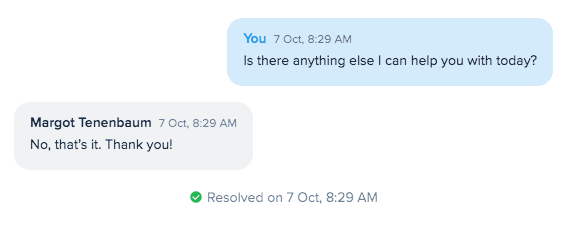 Screenshot of conversation marked as resolved