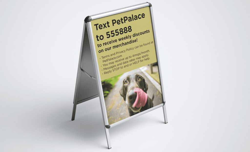 Example of a business advertising for text message subscribers.