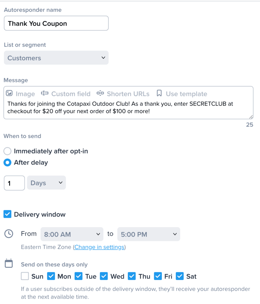 Scheduling a text message campaign.