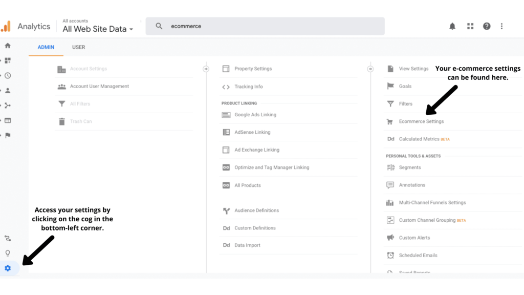 Screenshot of Google Analytic's settings page