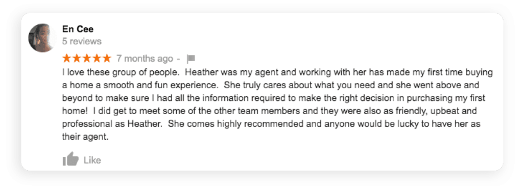 An example of a customer review that mentions great service

