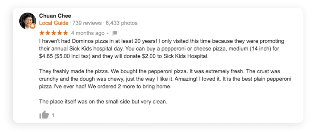 An example of a good customer review that is very detailed