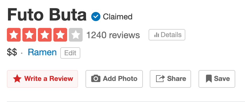 A business listing on Yelp.