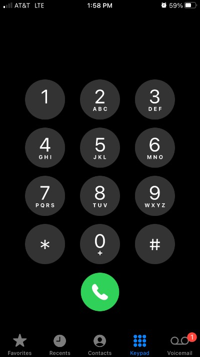 iPhone keypad that has letters beneath each number