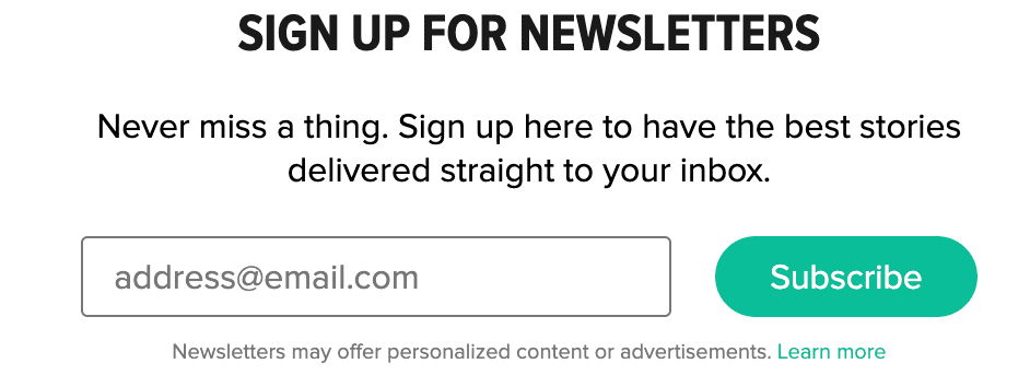 newsletter opt in example