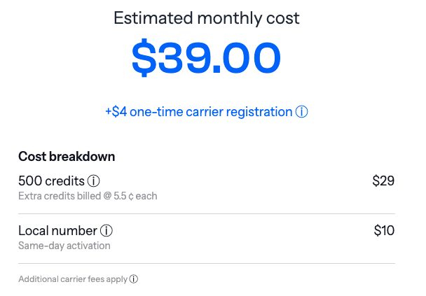 Local number pricing with SimpleTexting