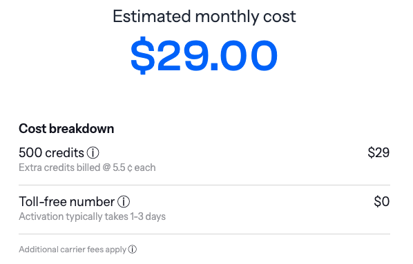 Toll-free number pricing with SimpleTexting
