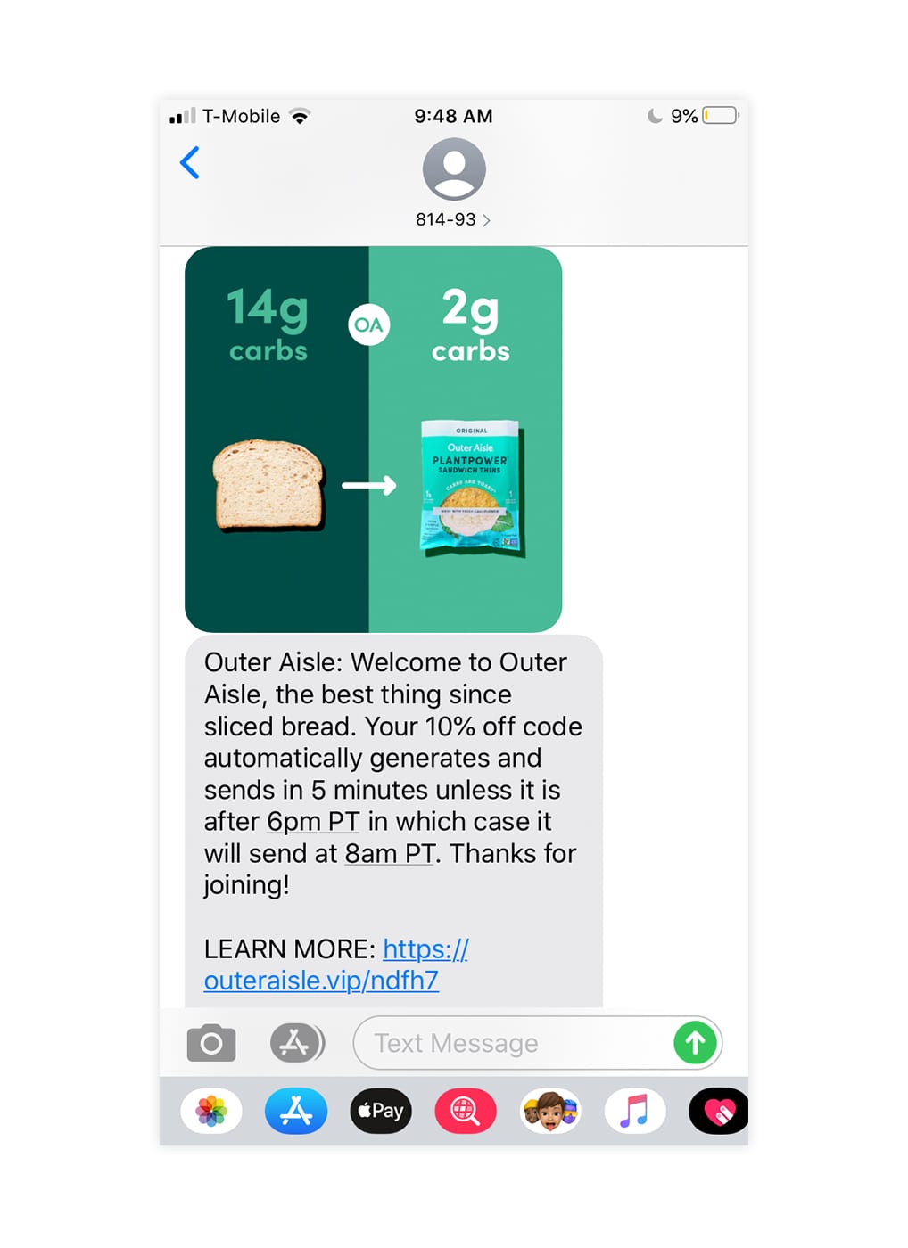 Example of offering discounts for SMS marketing