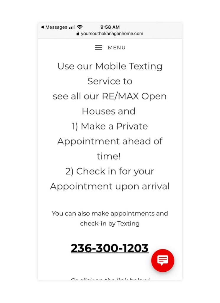Example of SMS for real estate marketing used on a website