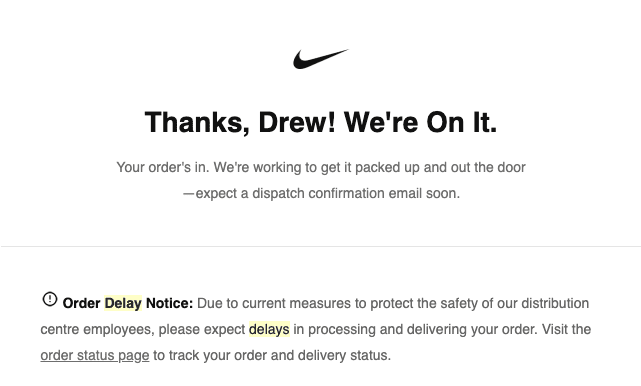 a Shipping Delay to |