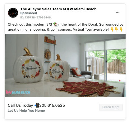 Facebook real estate ad with emojis