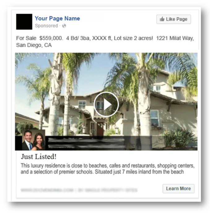 Facebook real estate ad with video