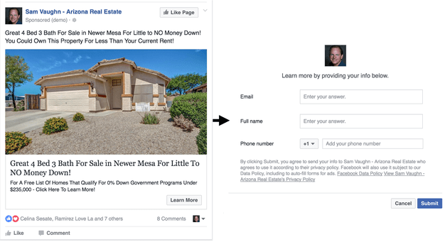 Facebook ad lead generation for real estate agent