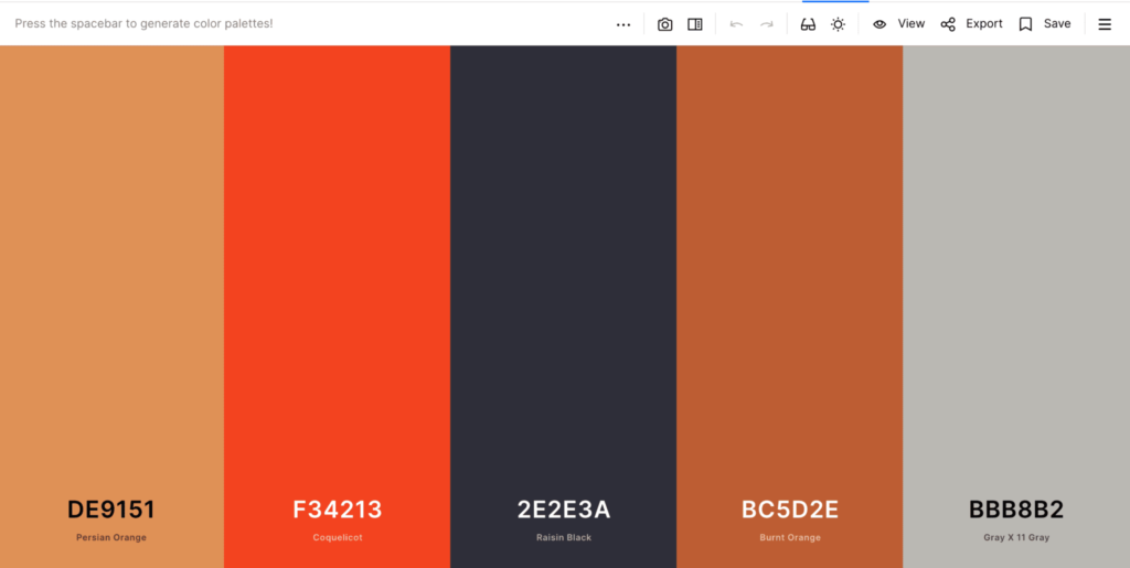 A sample color pallet for organizing merchandise.