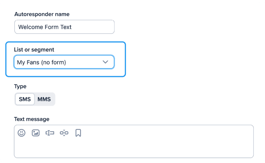 screenshot of how to setup autoresponders on SimpleTexting dashboard for community app