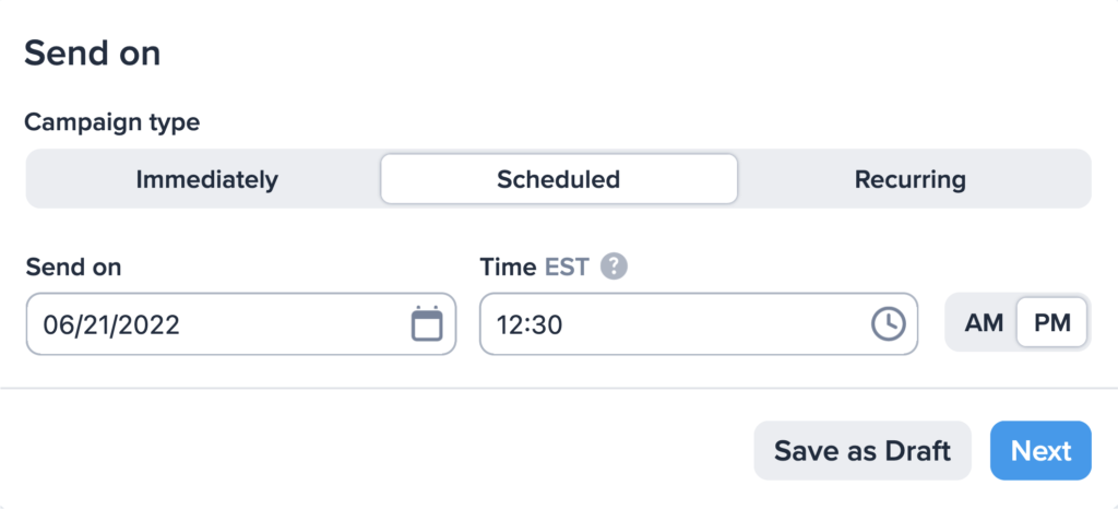 Selecting a time to send a scheduled text