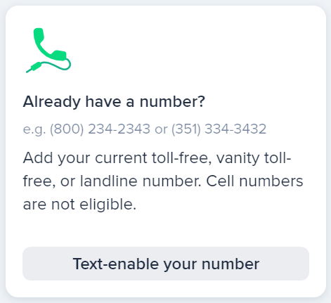 Screenshot from SimpleTexting dashboard where you can text-enable your current number