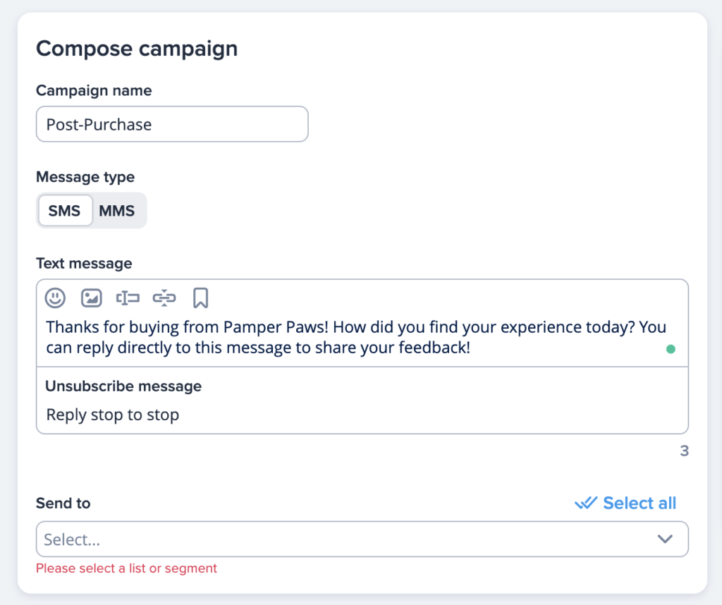 screenshot of post purchase campaign