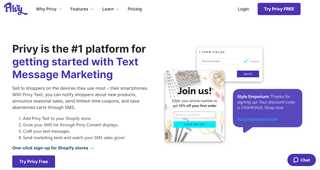 SMS marketing platform Privy