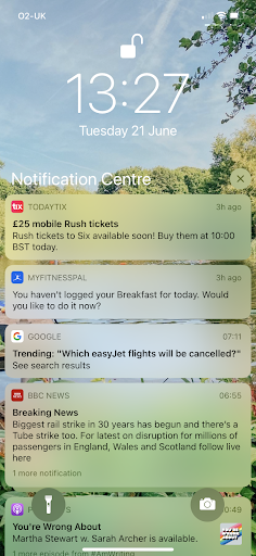 screenshot of push notificaitions