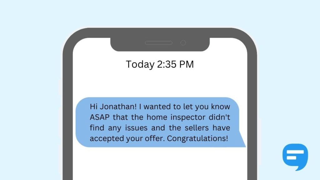 A text update to a real estate client