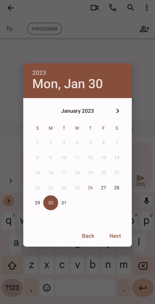 The Google Messages scheduling calendar