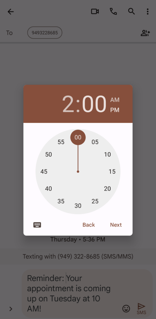 The message scheduling clock on Google Messages