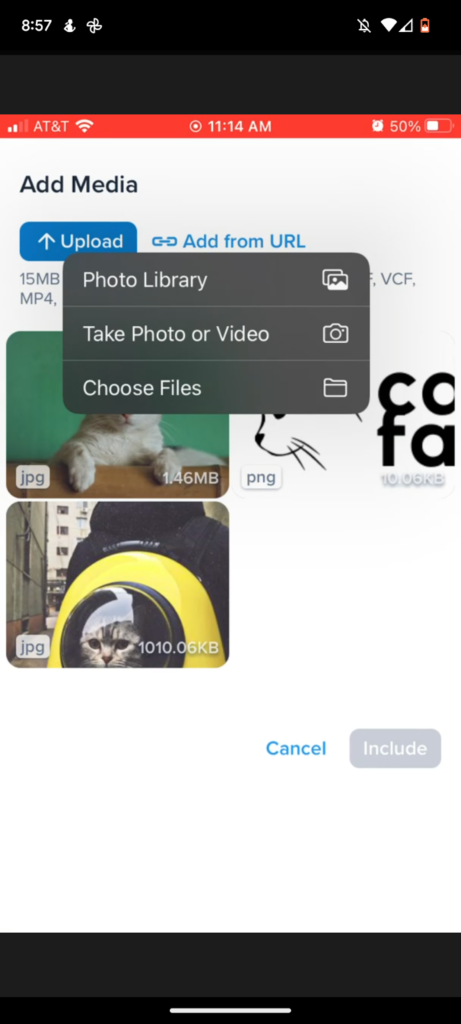 Attaching a photo to a campaign in the SimpleTexting mobile app