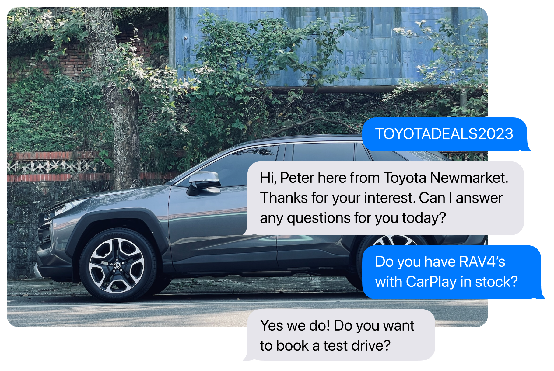 Using Text-for-info keywords for car sales exchange