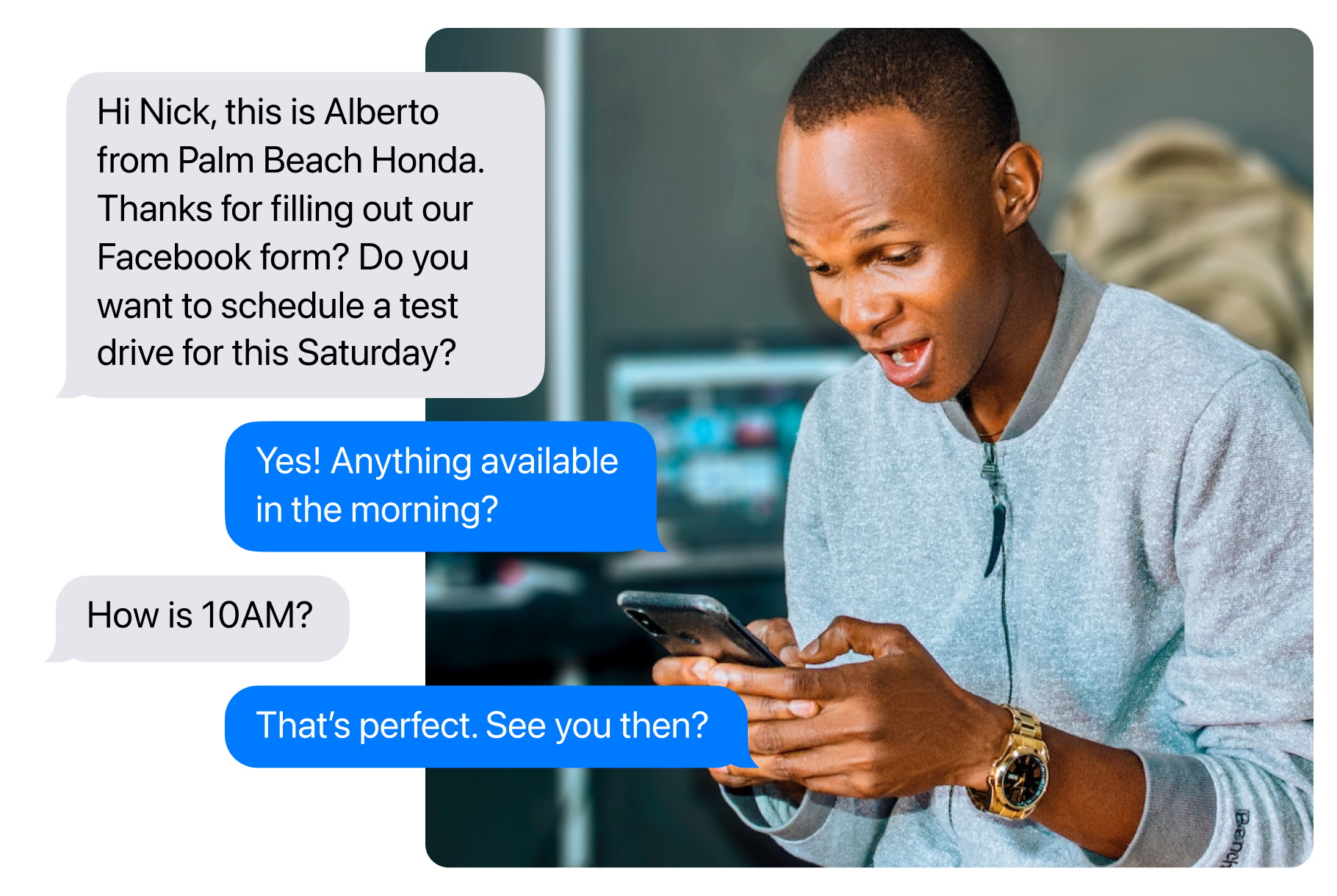 Automated text messages for dealership example