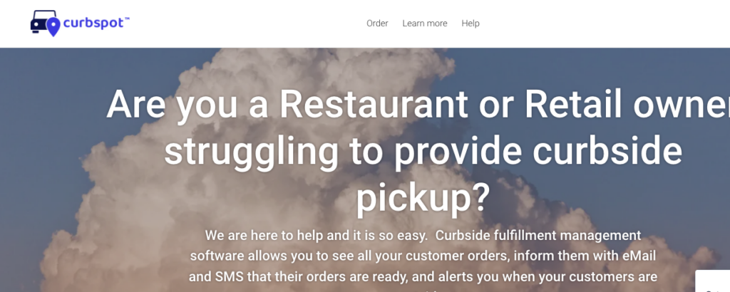 screenshot of homepage for curbside pickup software Curbspot