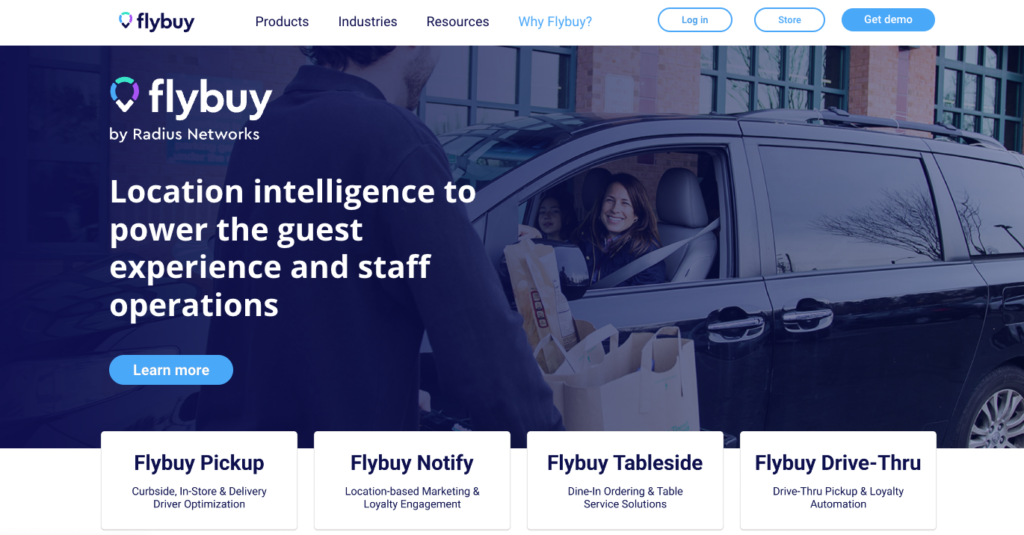 Screenshot of homepage for curbside pickup software Flybuy