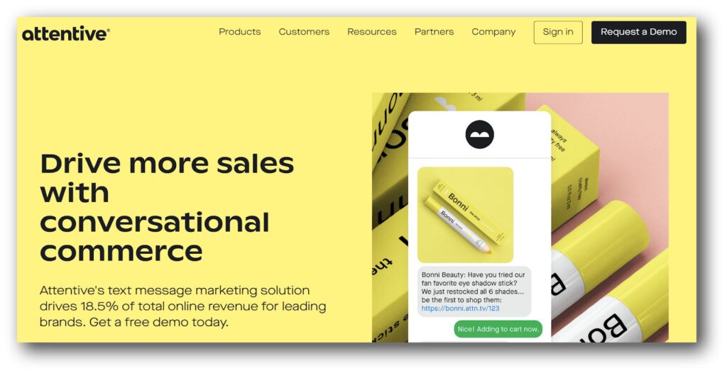 attentive's homepage for its business texting platform