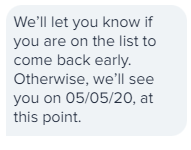 small business text message about appointment date