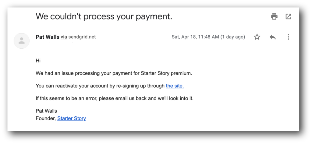 An example of an unbranded payment request email