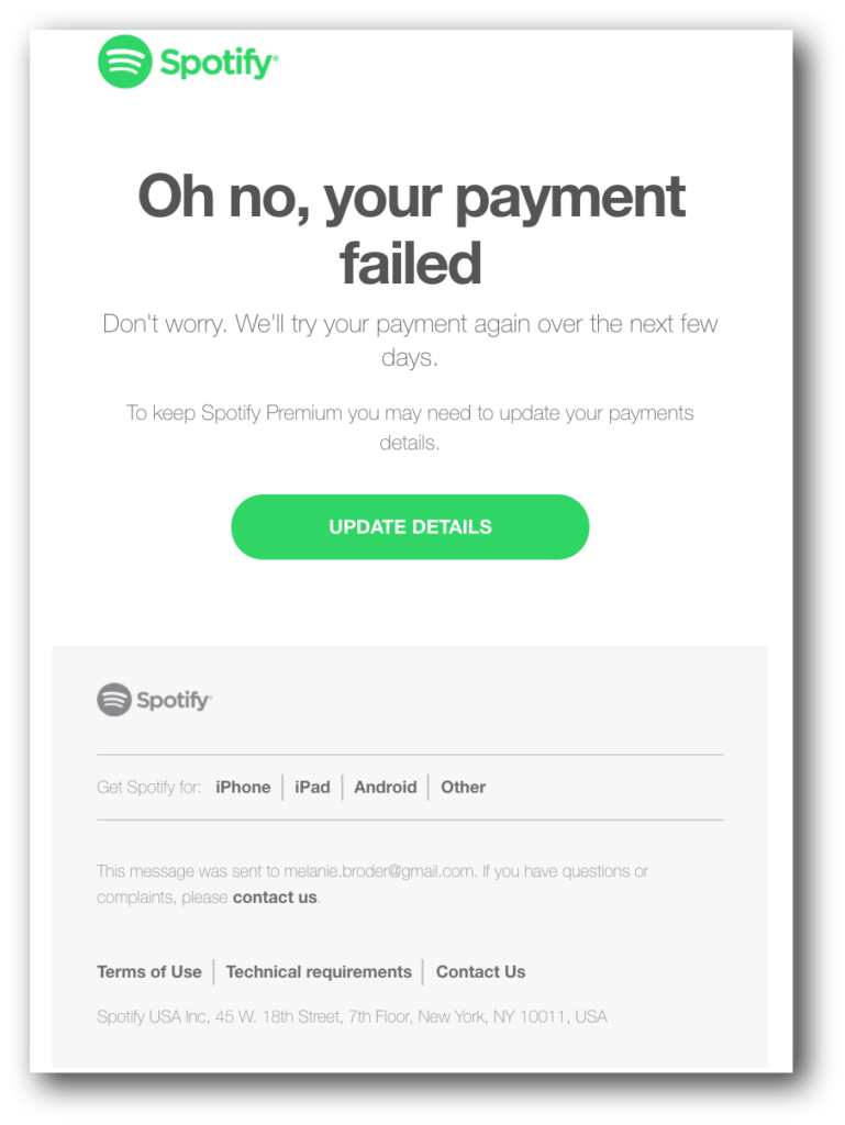 Spotify payment request email