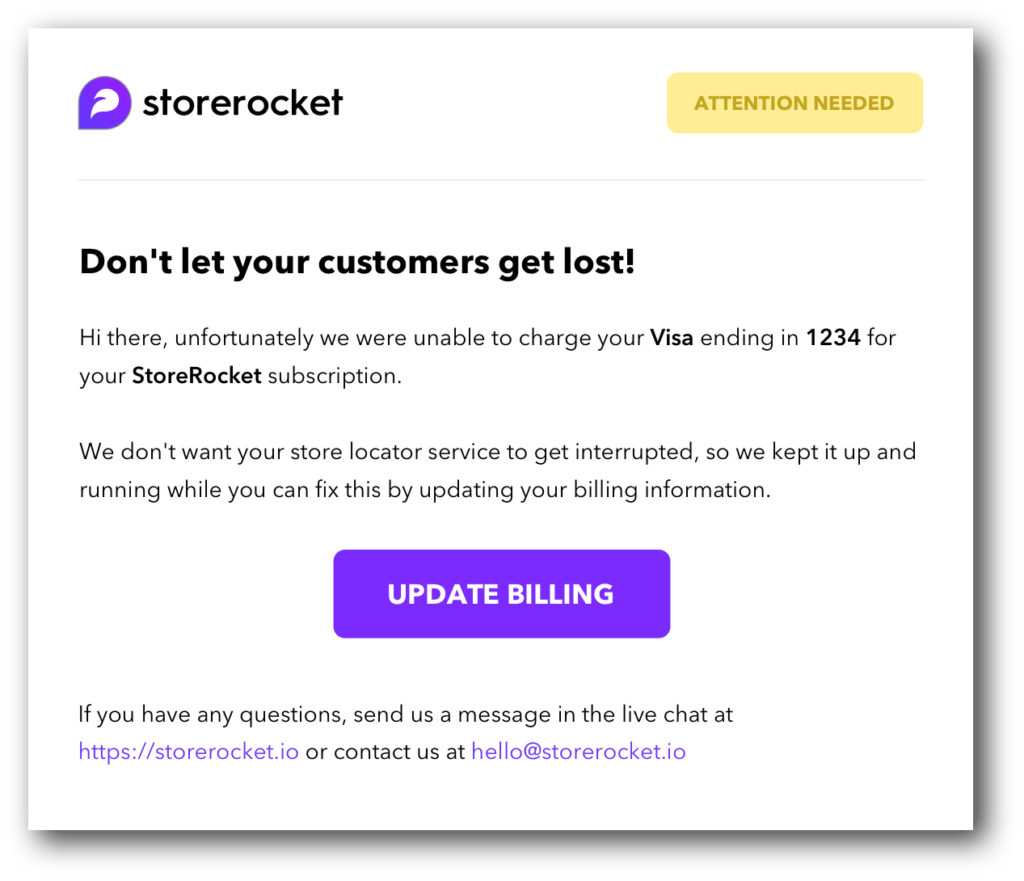 A payment request from Storerocket