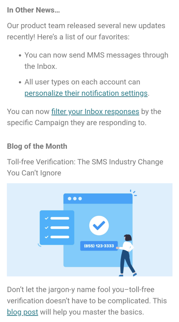 An email formatted for mobile email marketing