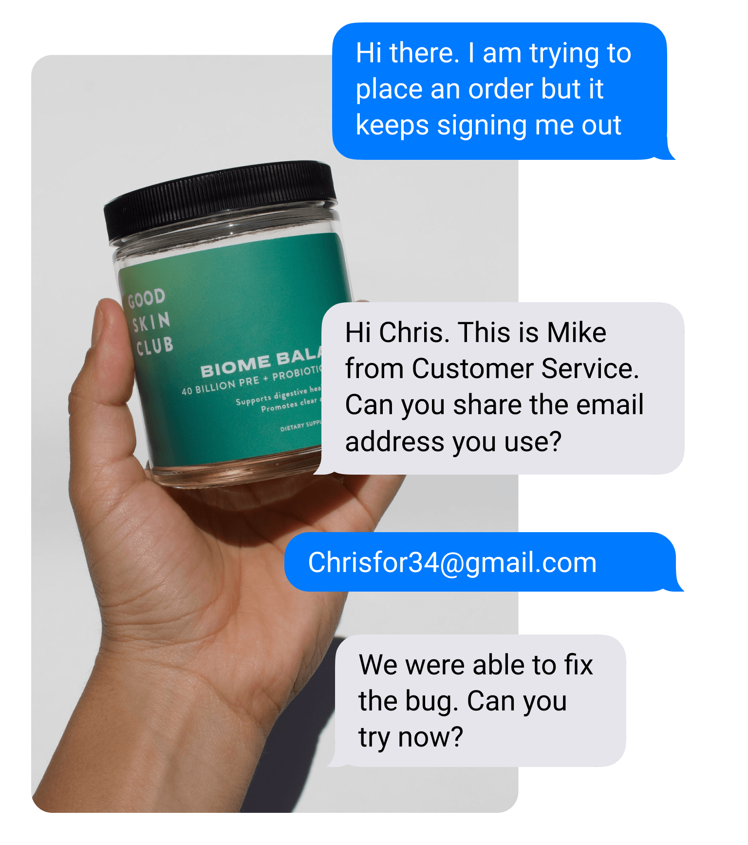 retail text message conversation between customer and customer service representative