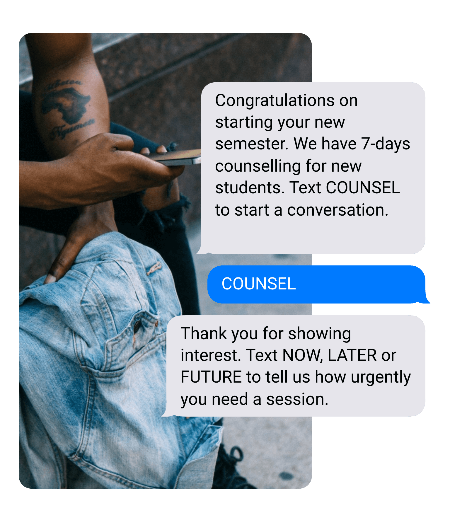 university text messaging campaign for student counseling program