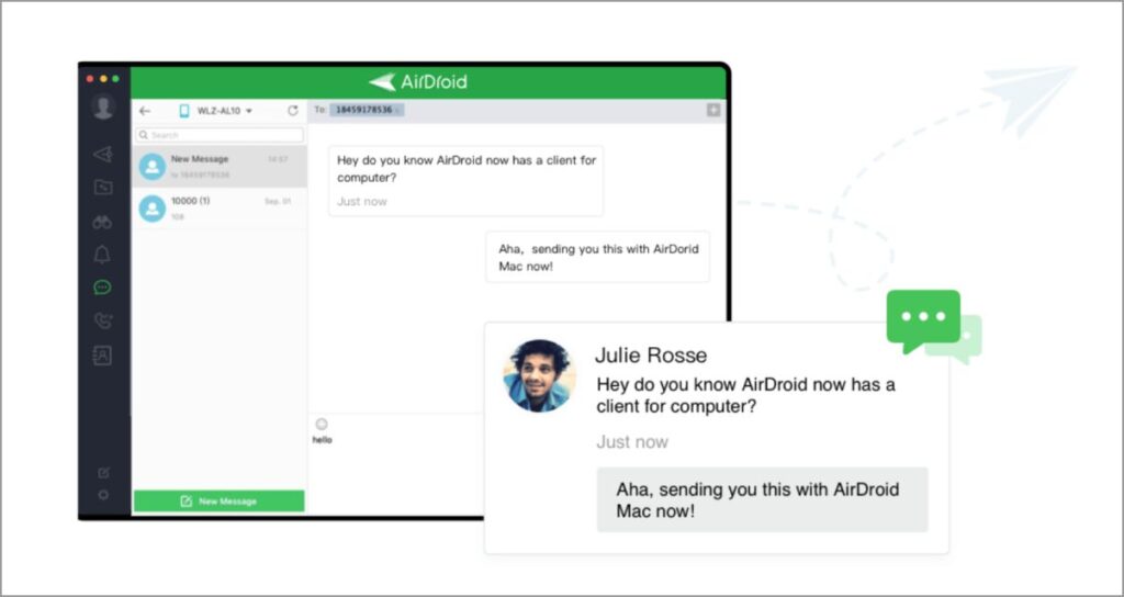 AirDroid's text app for computers