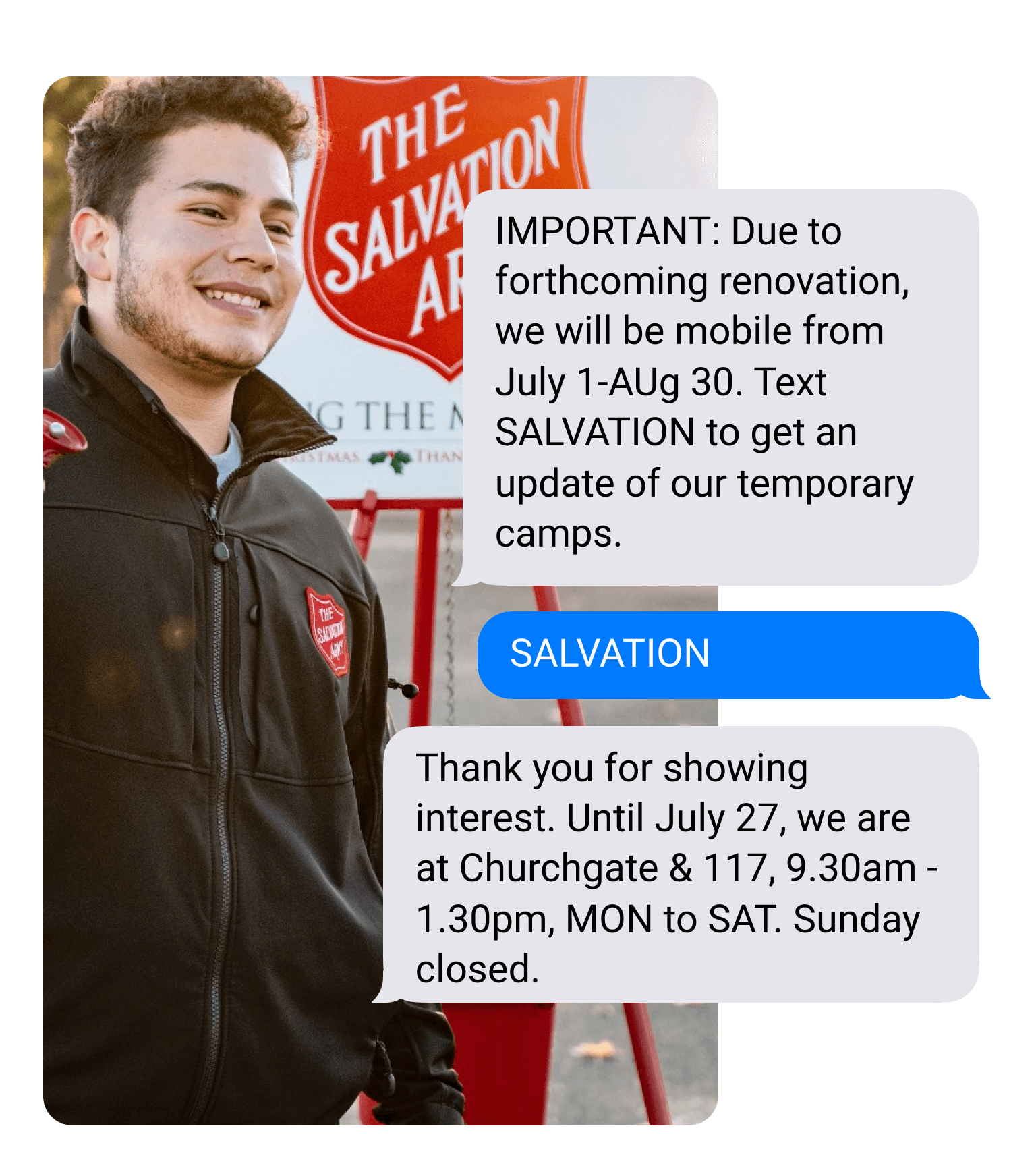 salvation army nonprofit SMS campaign example